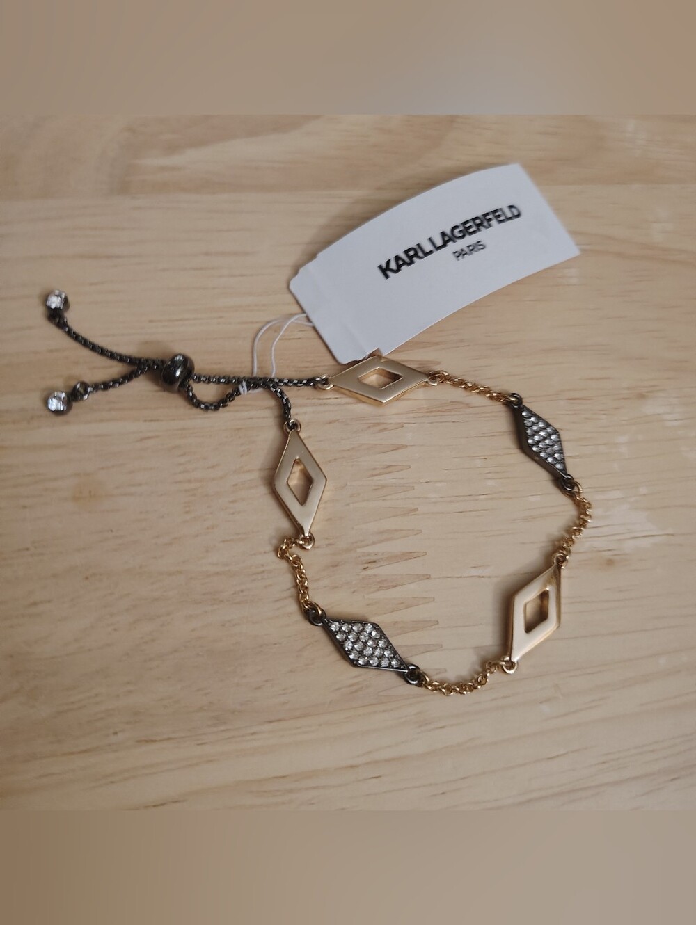 Karl Lagerfeld Diamond Shape Crystal Studded Dark & Gold Bracelet